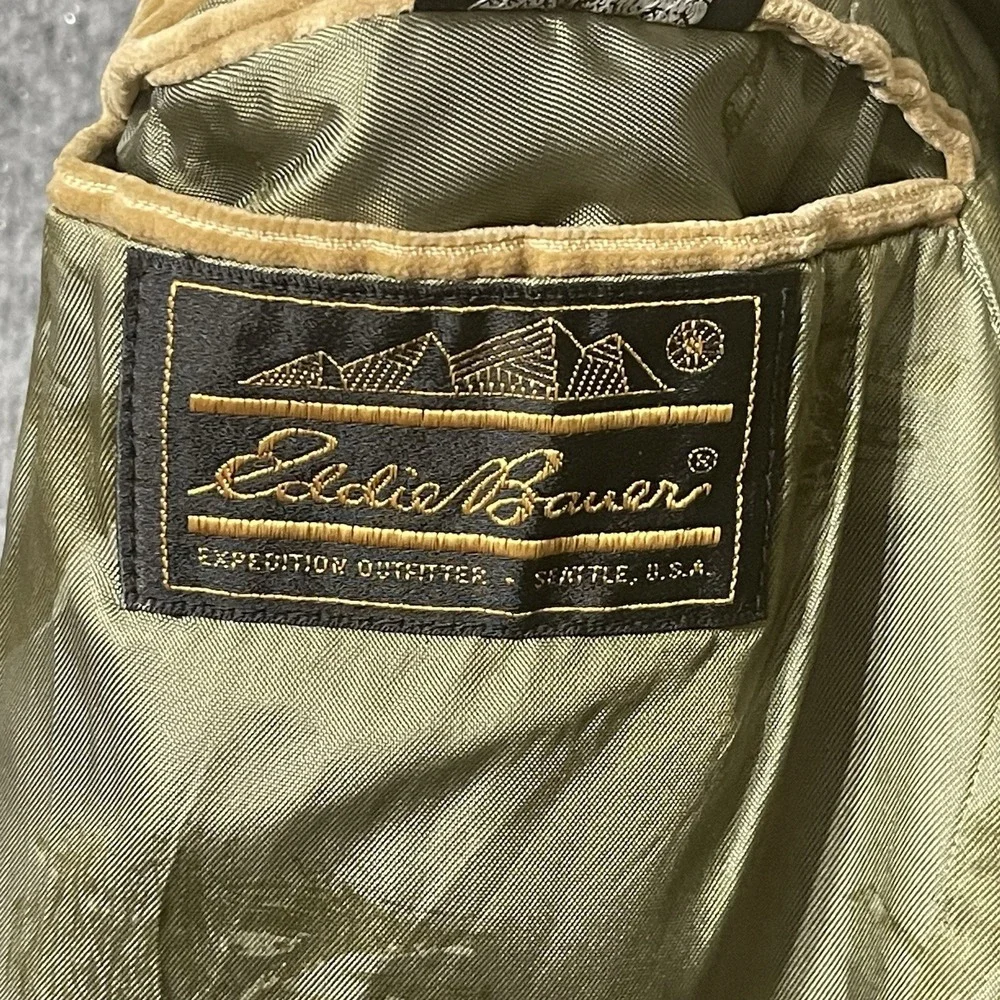 VTG 90s Eddie Bauer Mens Sz 40 L Brown Corduroy Two Button Blazer Triple Pockets